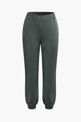 Solid Color Hooded Sweatshirt And Sweatpants Set