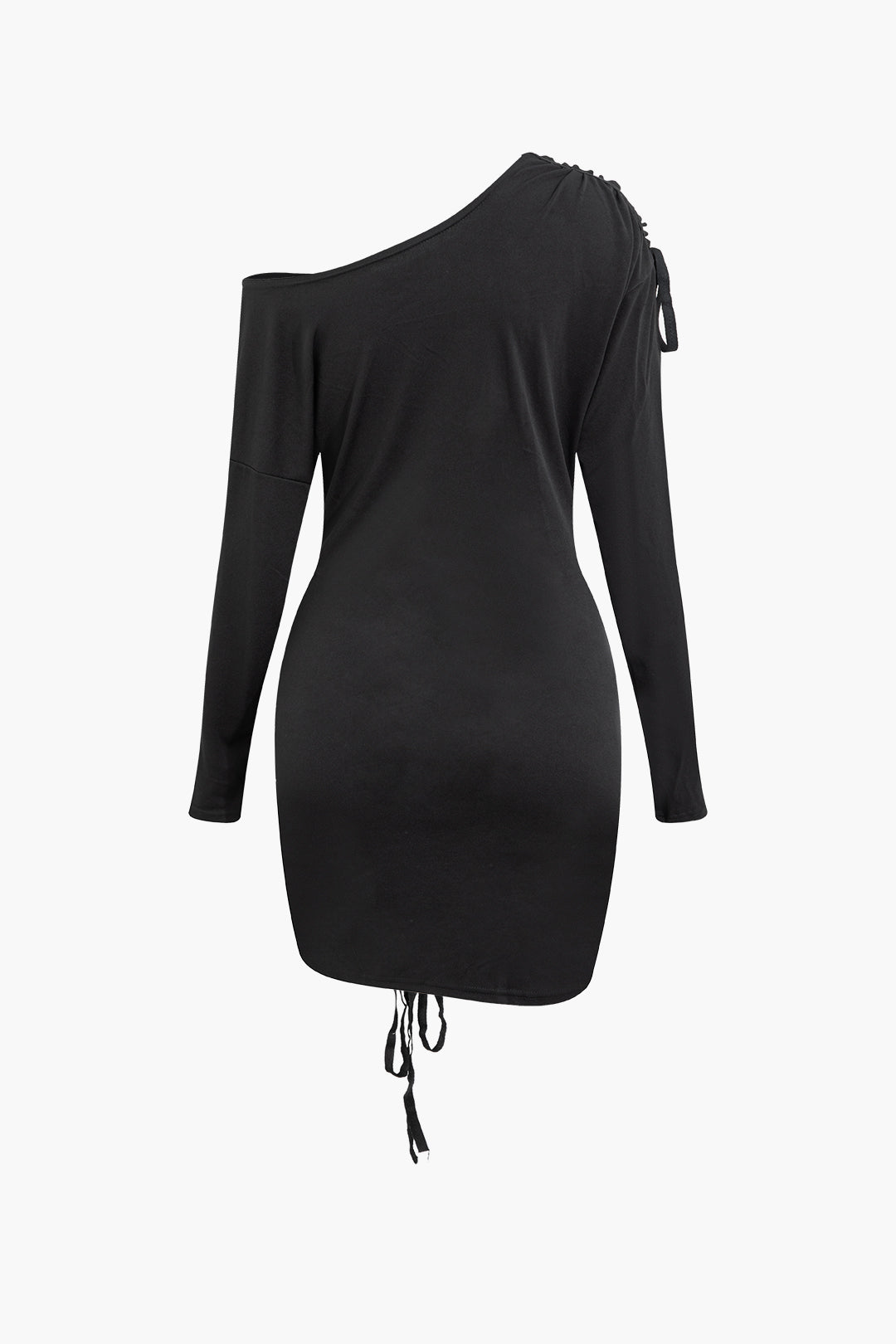 Asymmetrical Long Sleeve Ruched Tie Mini Dress