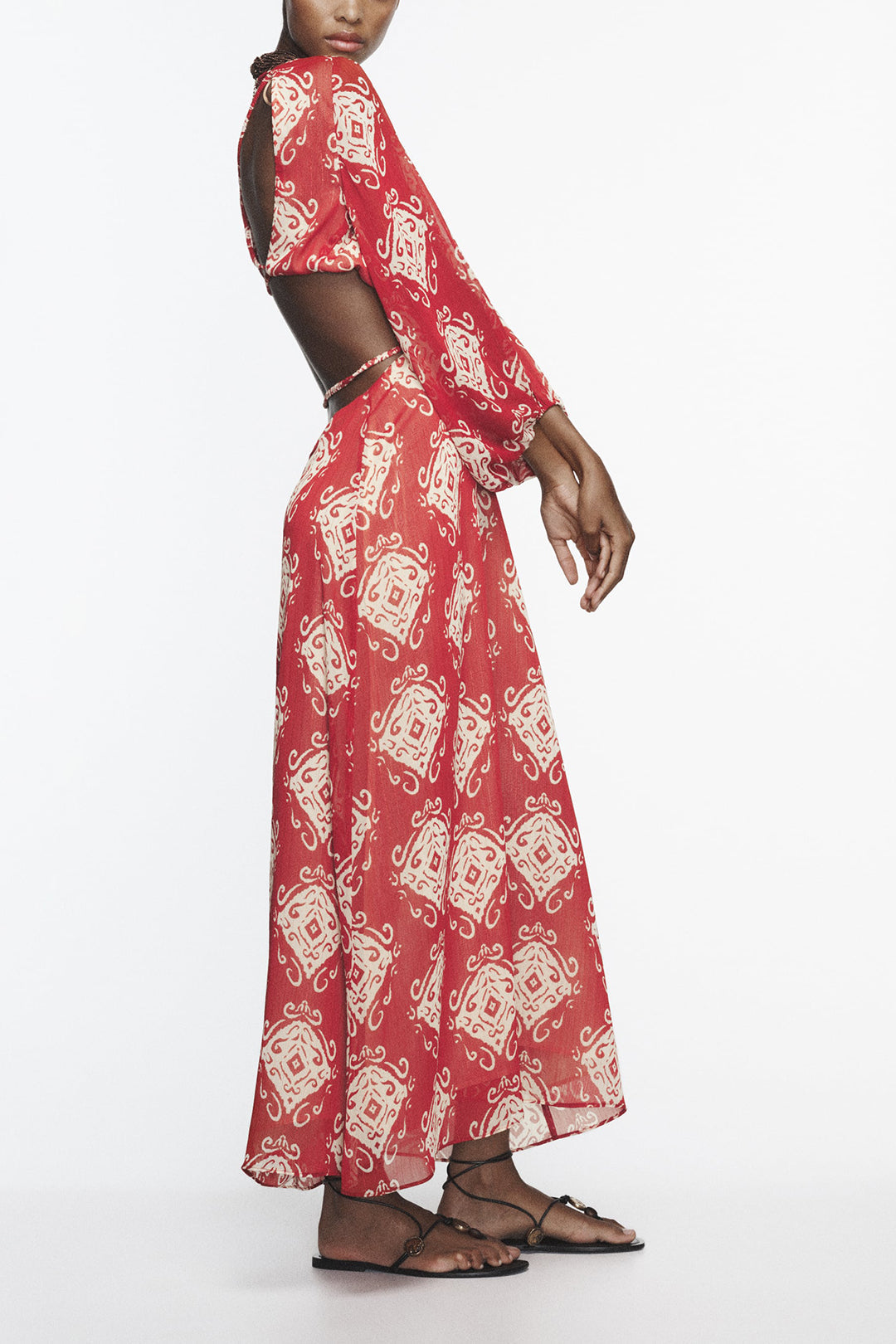 Abstract Print Cross Tie Backless Maxi Dress