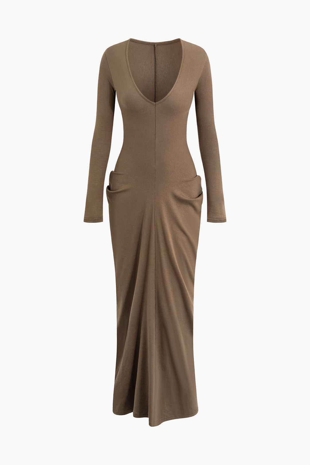 V-neck Ruched Detail Long Sleeve Maxi Dress