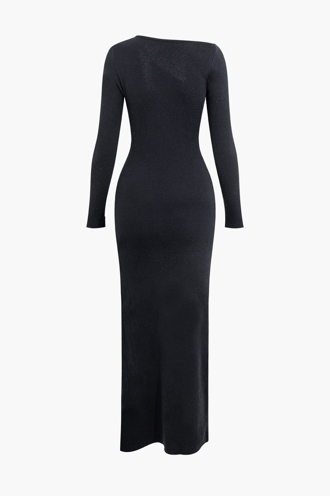 Asymmetrical Cut Out Long Sleeve Slit Knit Maxi Dress