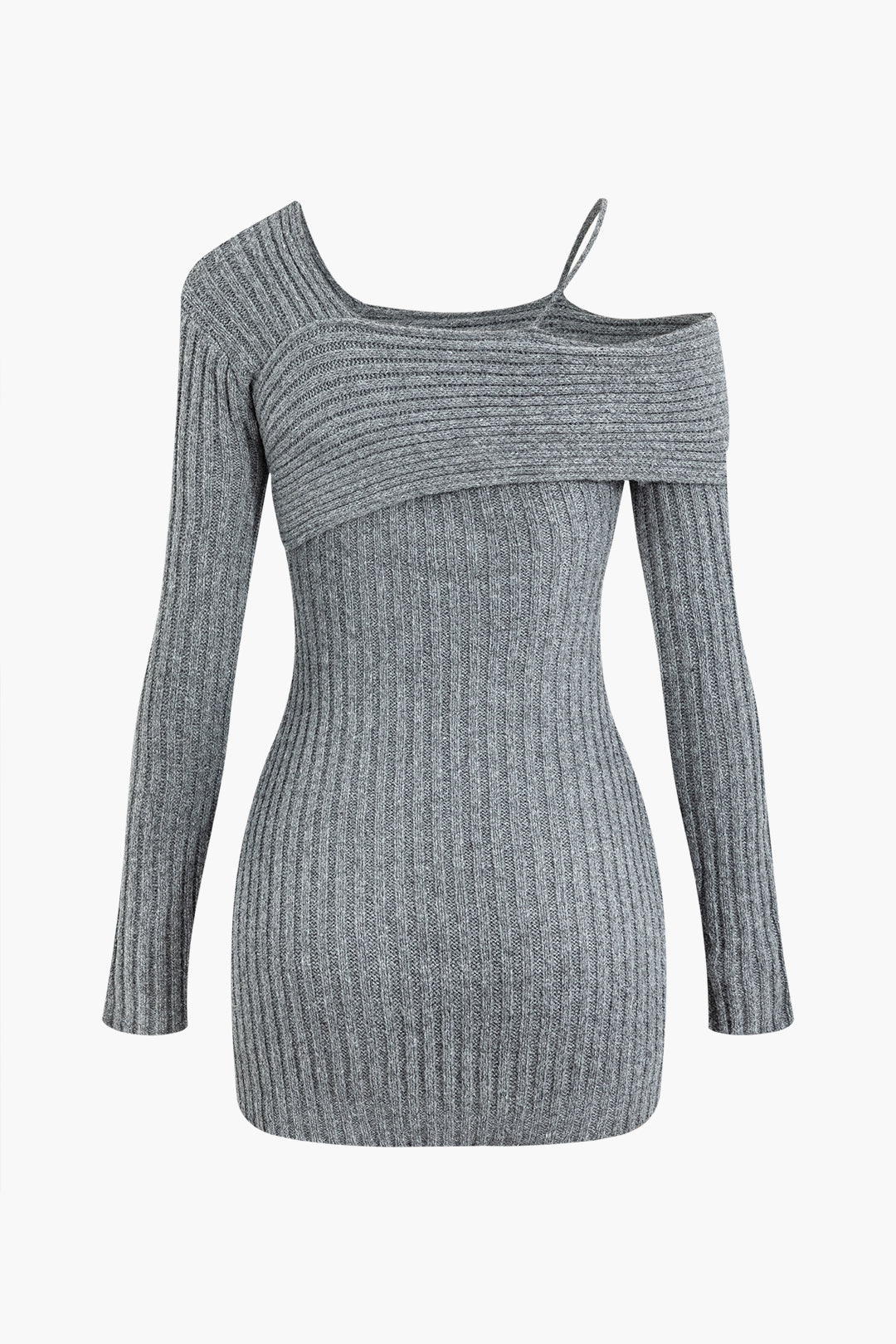 Asymmetrical Belted Detail Rib Knit Mini Dress