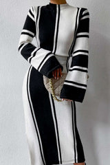 Stripe Mock Neck Knit Midi Dress