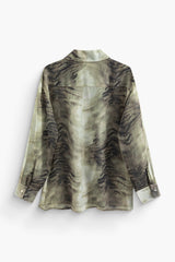 Tiger Print Button Up Collar Long Sleeve Shirt