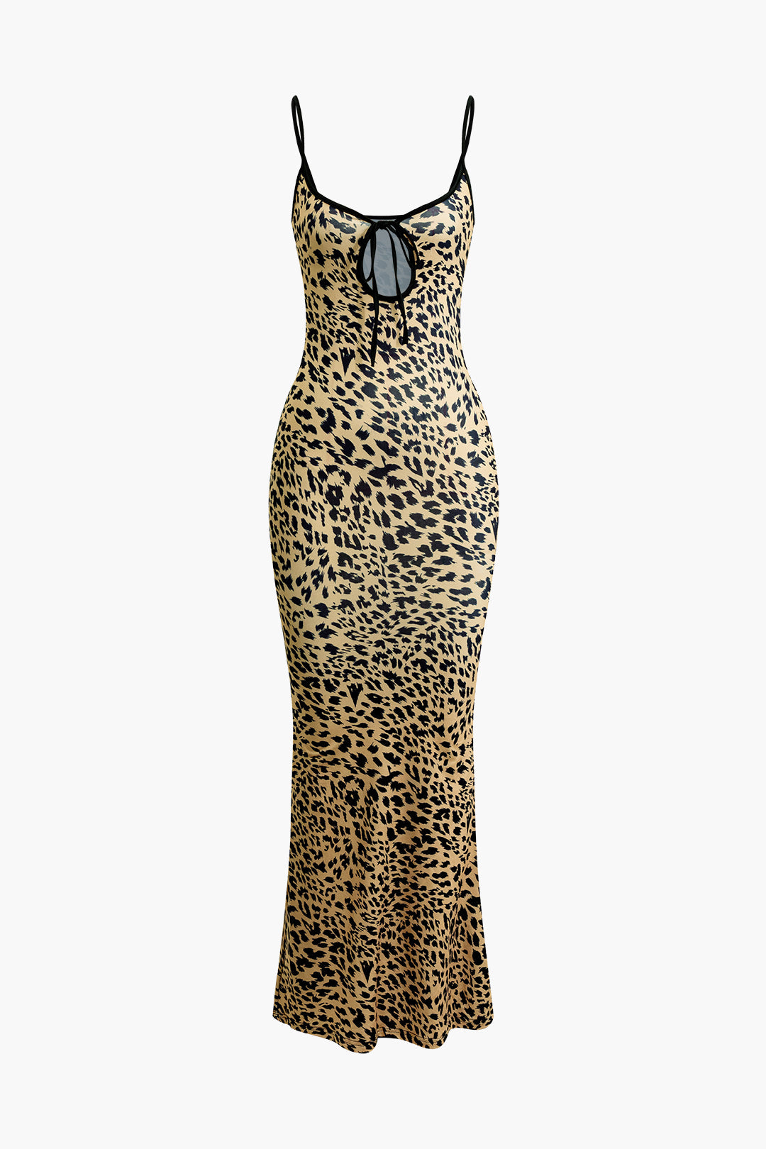 Leopard Print Tie Cut Out Slip Mermaid Maxi Dress