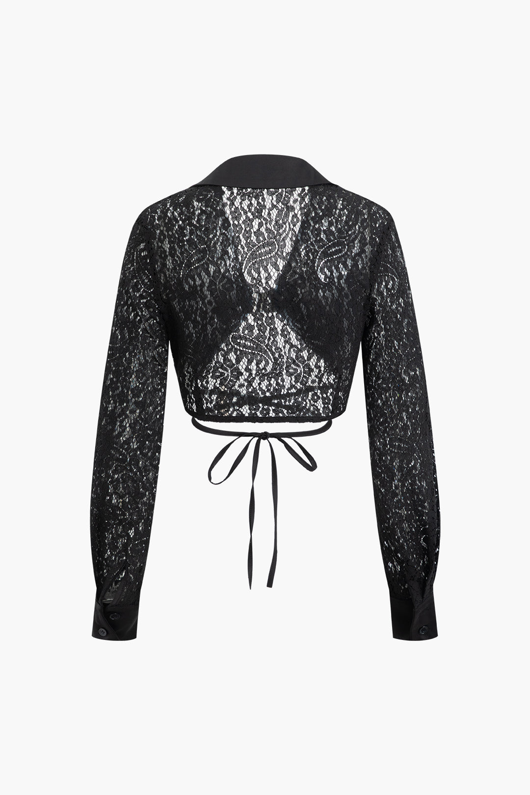 Lace V-neck Tie Buckle Long Sleeve Crop Top