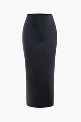 Solid Round Neck Long Sleeve Top And Maxi Skirt Set