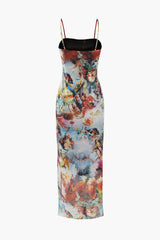Renaissance Print Mesh Midi Dress