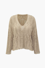 V-neck Open Knit Long Sleeve Top