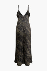 Leopard Print V-neck Adjustable Strap Cami Midi Dress