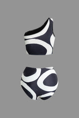 Abstract Print One Shoulder Swimsuit Set