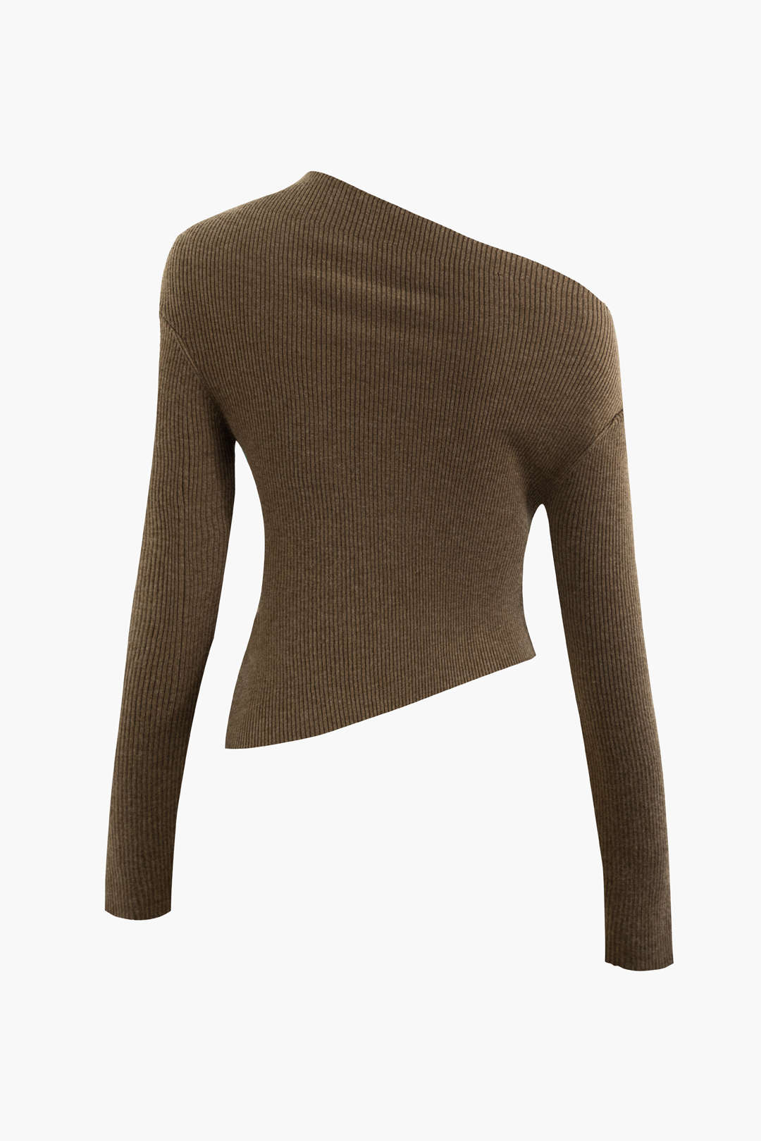 Asymmetrical Long Sleeve Rib Knit Top