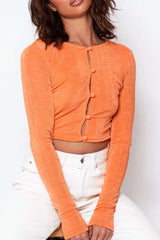 Button Up Cut Out Crop Knit Top