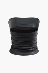 Faux Leather Ruched Crop Tube Top