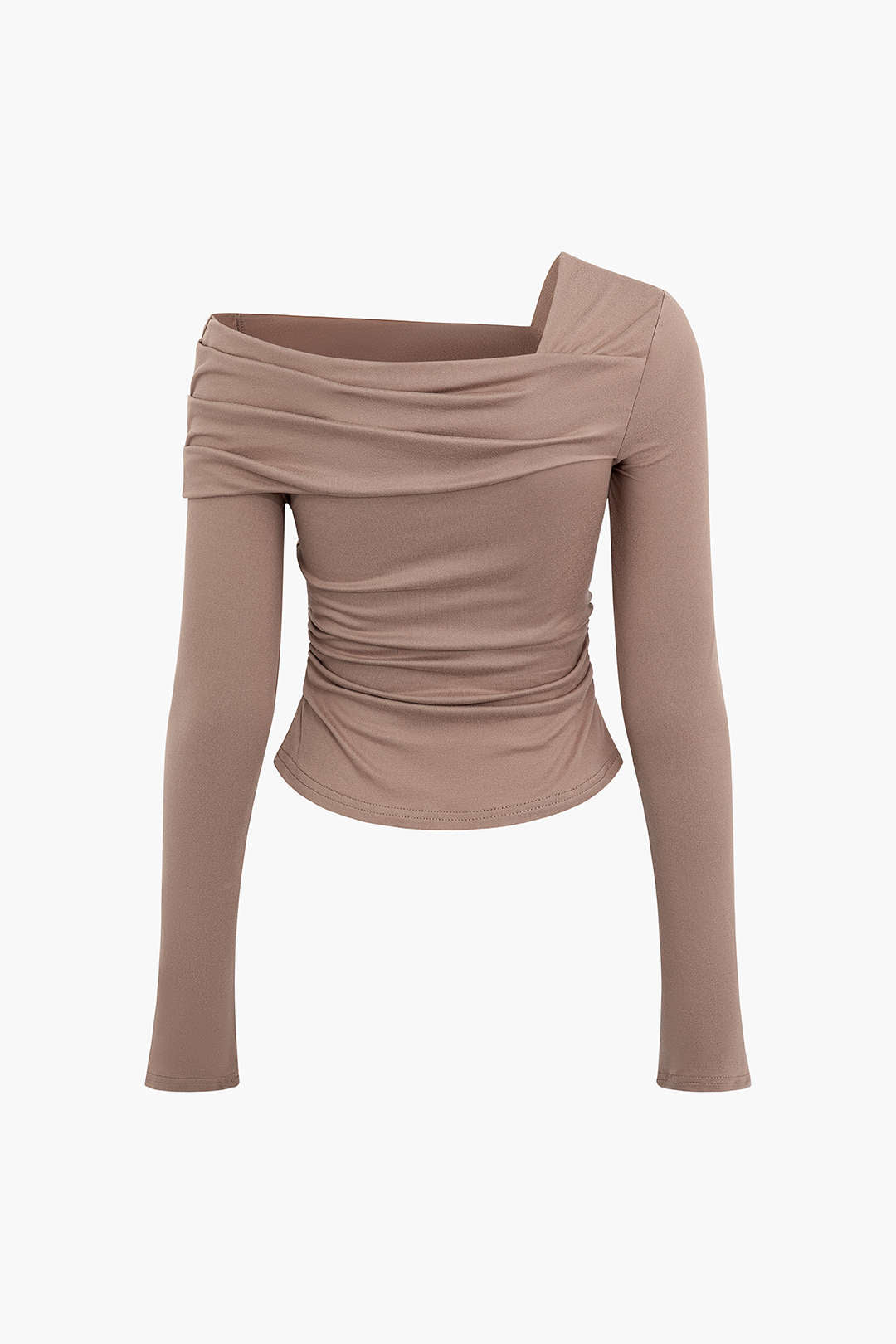 Asymmetrical Off-Shoulder Ruched Long Sleeve Top