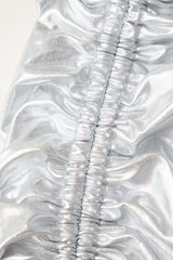 Metallic Bra Top And Asymmetric Drawstring Mini Skirt Set