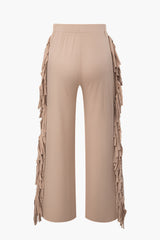 High Waist Fringe Trim Straight Leg Pants