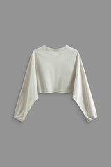 Solid Round Neck Crop Sweatshirt