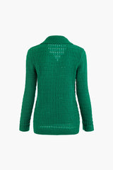 V-neck Button Up Long Sleeve Knit Top And Straight Leg Knit Pants Set