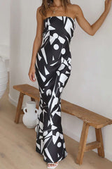 Geometric Print Strapless Maxi Dress