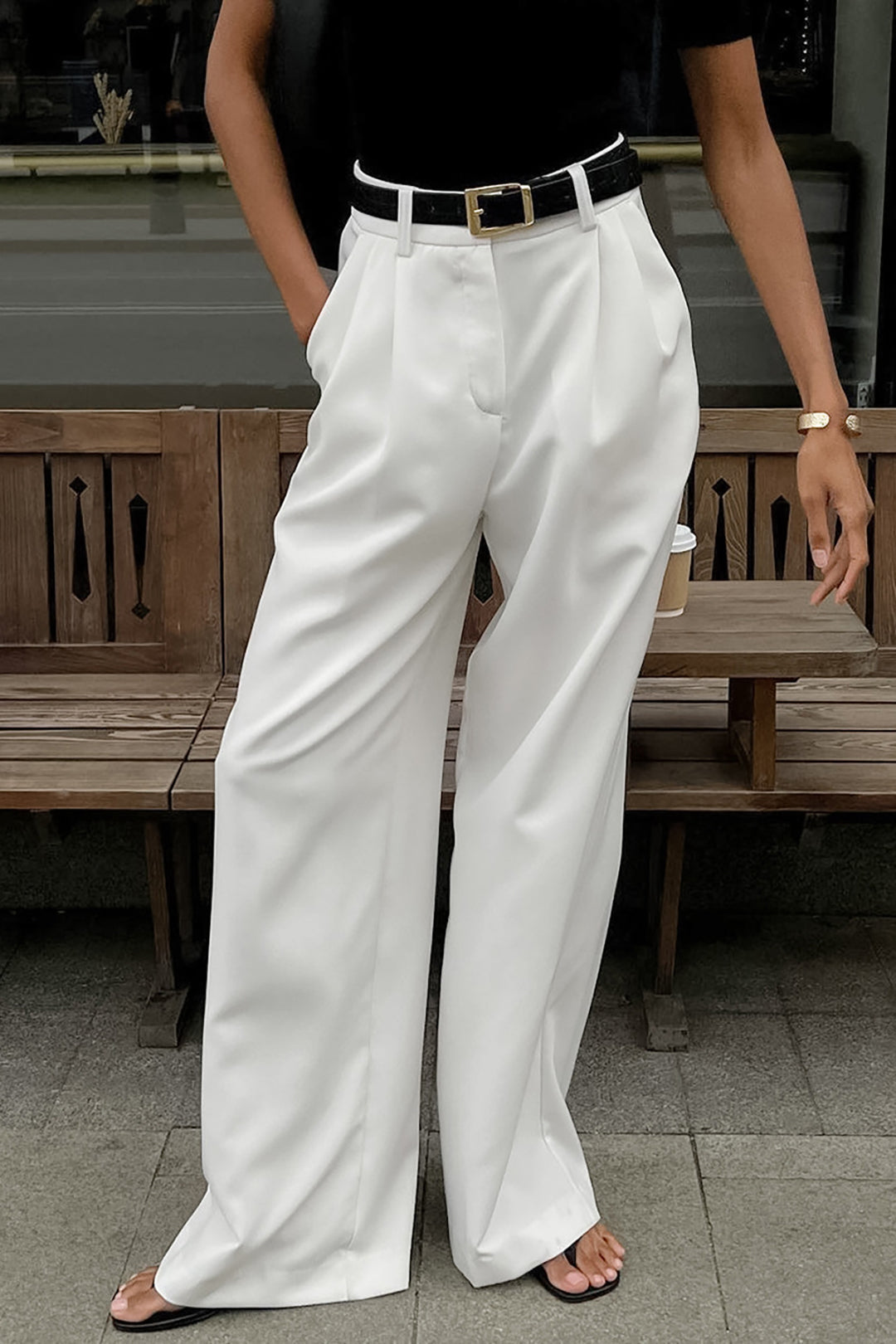 Solid Pleated Suit Wide Leg Pants