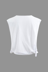 Letter Print Round Neck Knot Sleeveless T-shirt