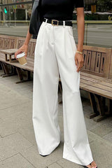 Solid Pleated Suit Wide Leg Pants