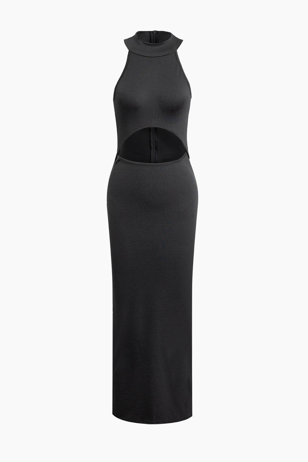 Cut Out Mock Neck Sleeveless Slit Midi Dress