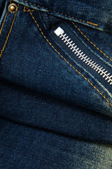 Faded Frayed Trim Zipper Denim Shorts