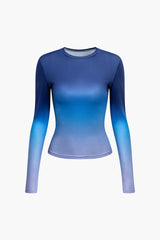 Ombre Round Neck Long Sleeve Top