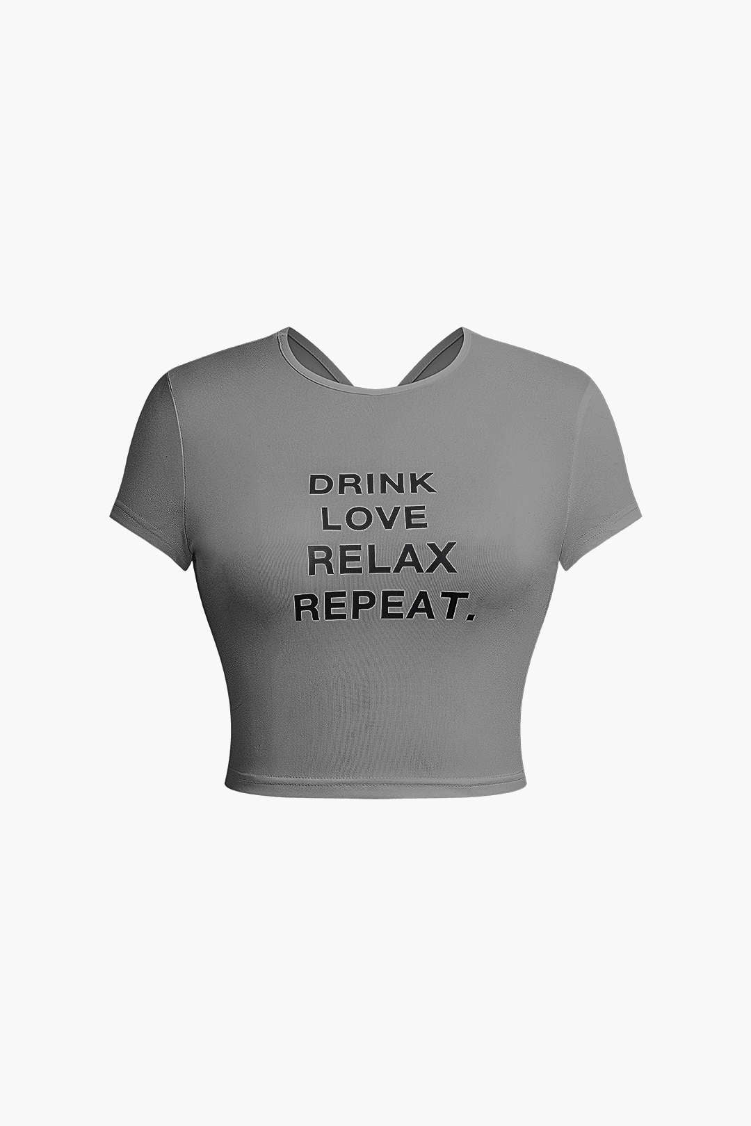 DRINK LOVE RELAX REPEAT Letter Print Ruched Cut Out T-shirt