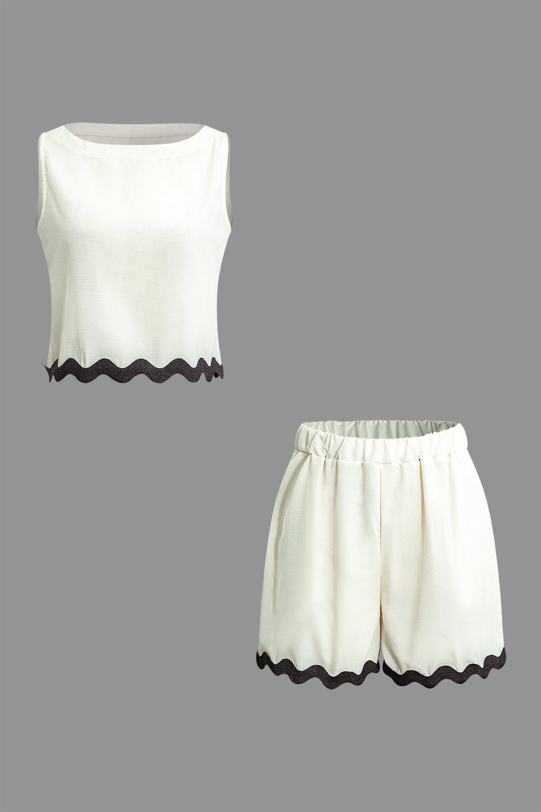 Scallop Trim Tank Top And Shorts Set