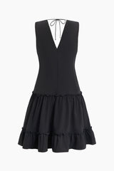 V-neck Ruffle Sleeveless Mini Dress