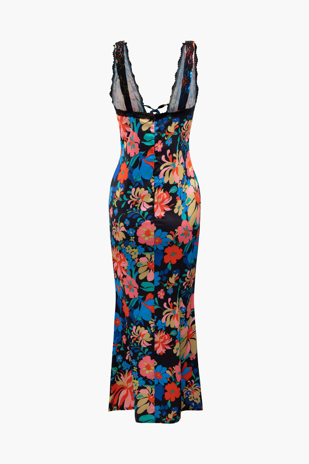 Floral Print Lace Trim V-neck Maxi Dress