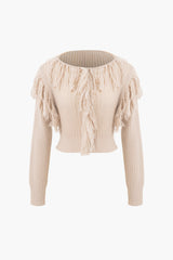 Fringe Detail Long Sleeve Knit Sweater And Knit Pants Set