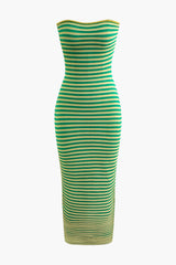 Stripe Knit Strapless Maxi Dress