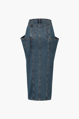 Large Pocket Slit Denim Skirt