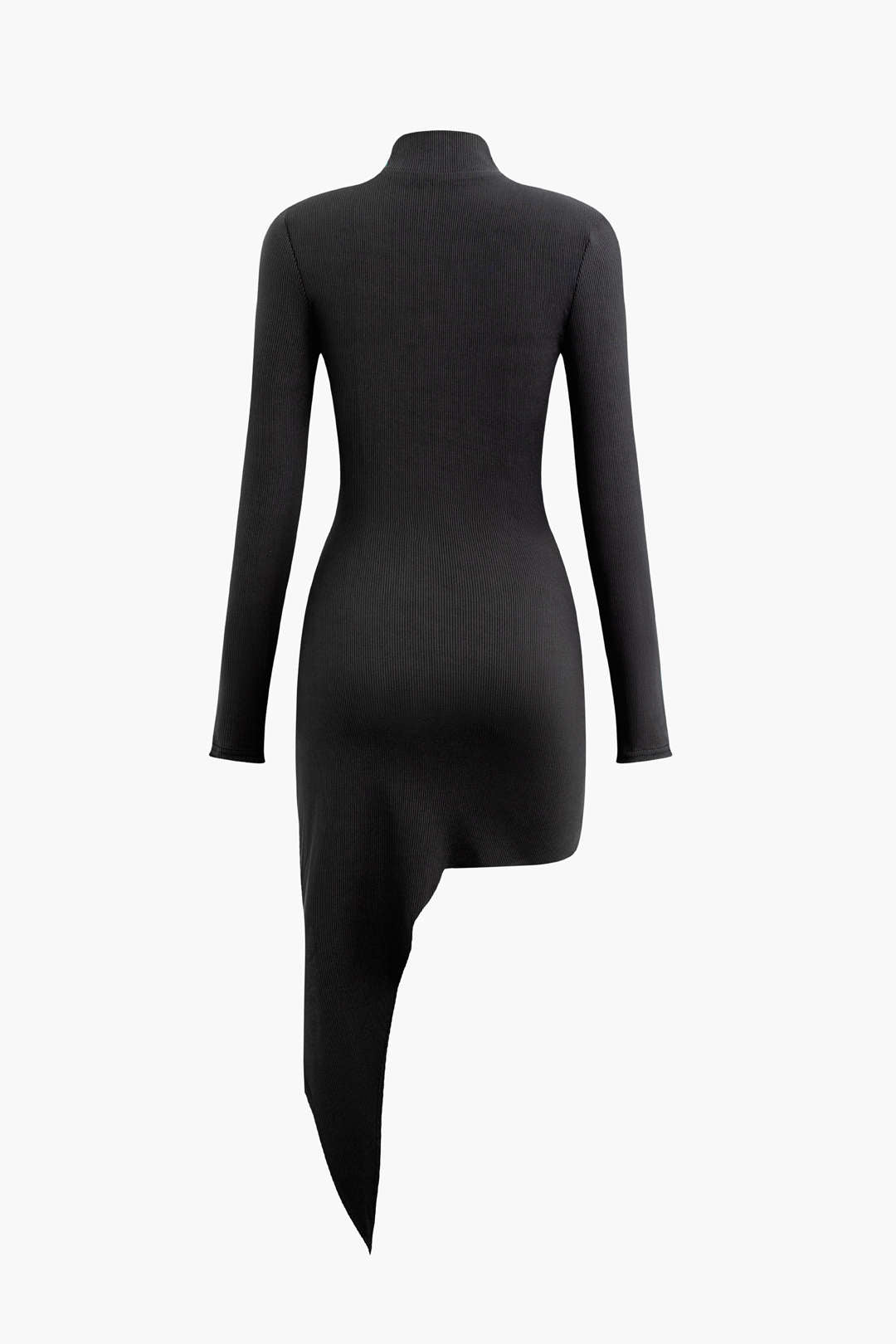 Asymmetrical Hem Mock Neck Cut Out Long Sleeve Mini Dress