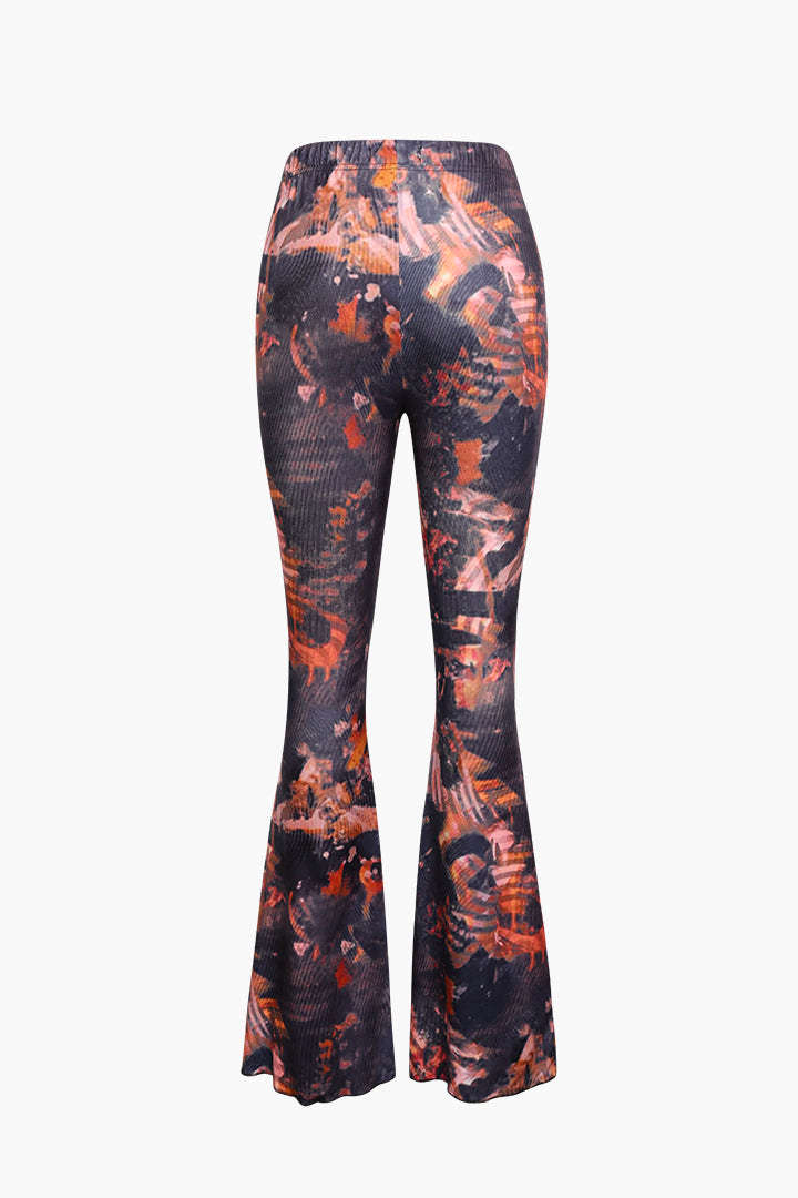 Artistic Printed High Waisted Flare Leg Pants