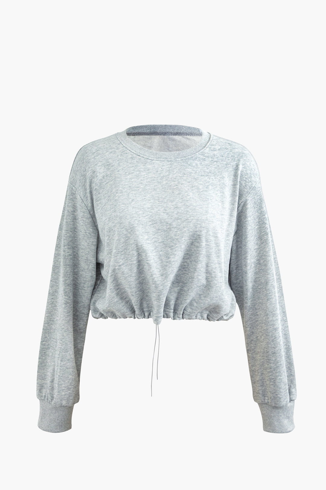 Solid Drawstring Hem Crop Sweatshirt