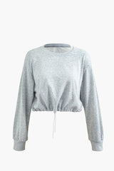 Solid Drawstring Hem Crop Sweatshirt
