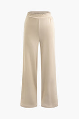 Solid Asymmetrical Long Sleeve Top And Elastic Waist Straight Leg Pants Set