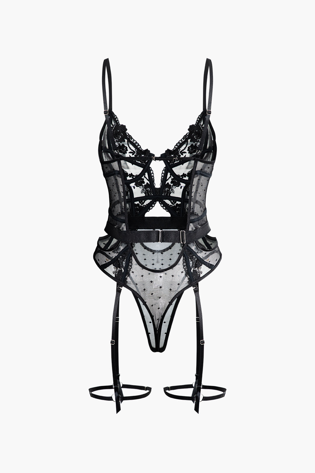 Belted Cut Out Lace Bustier Bodysuit