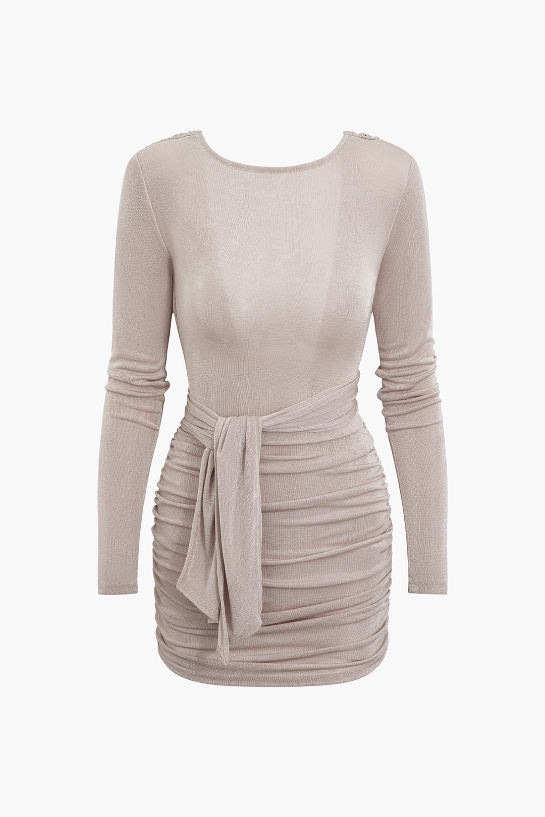 Round Neck Tie Backless Ruched Mini Dress