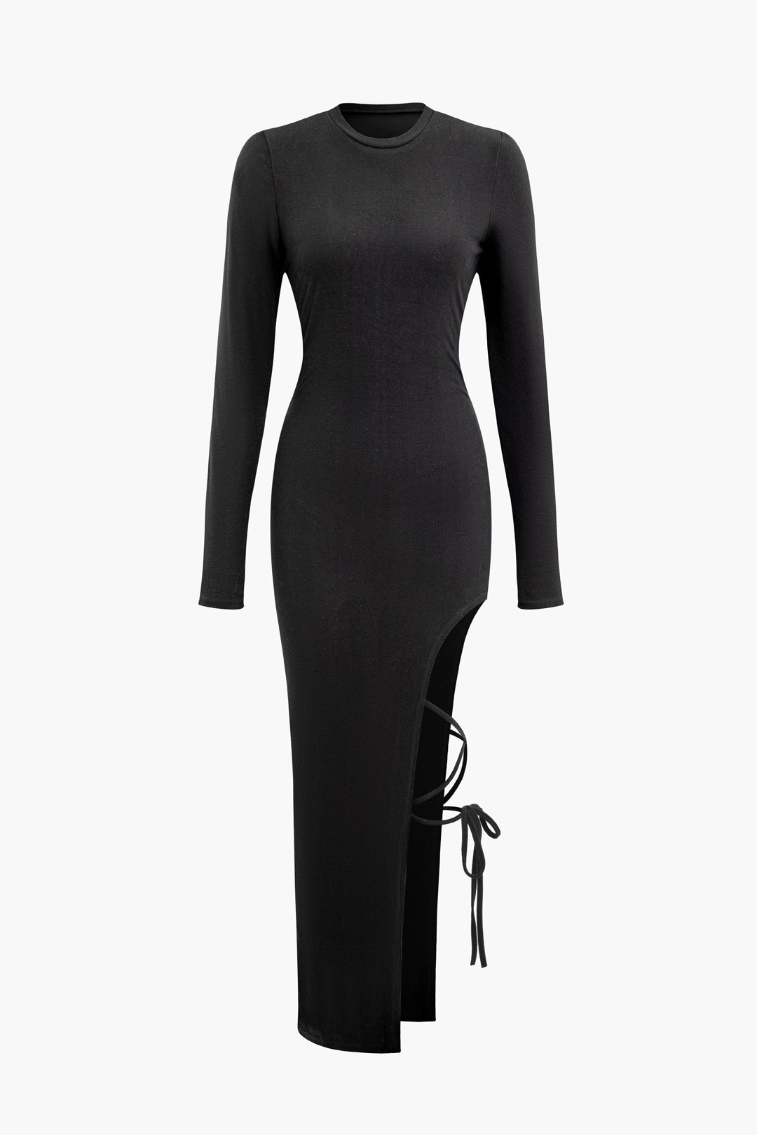 Asymmetric Tie Slit Long Sleeve Maxi Dress