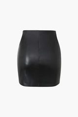 Asymmetrical Ruched Faux Leather Mini Skirt