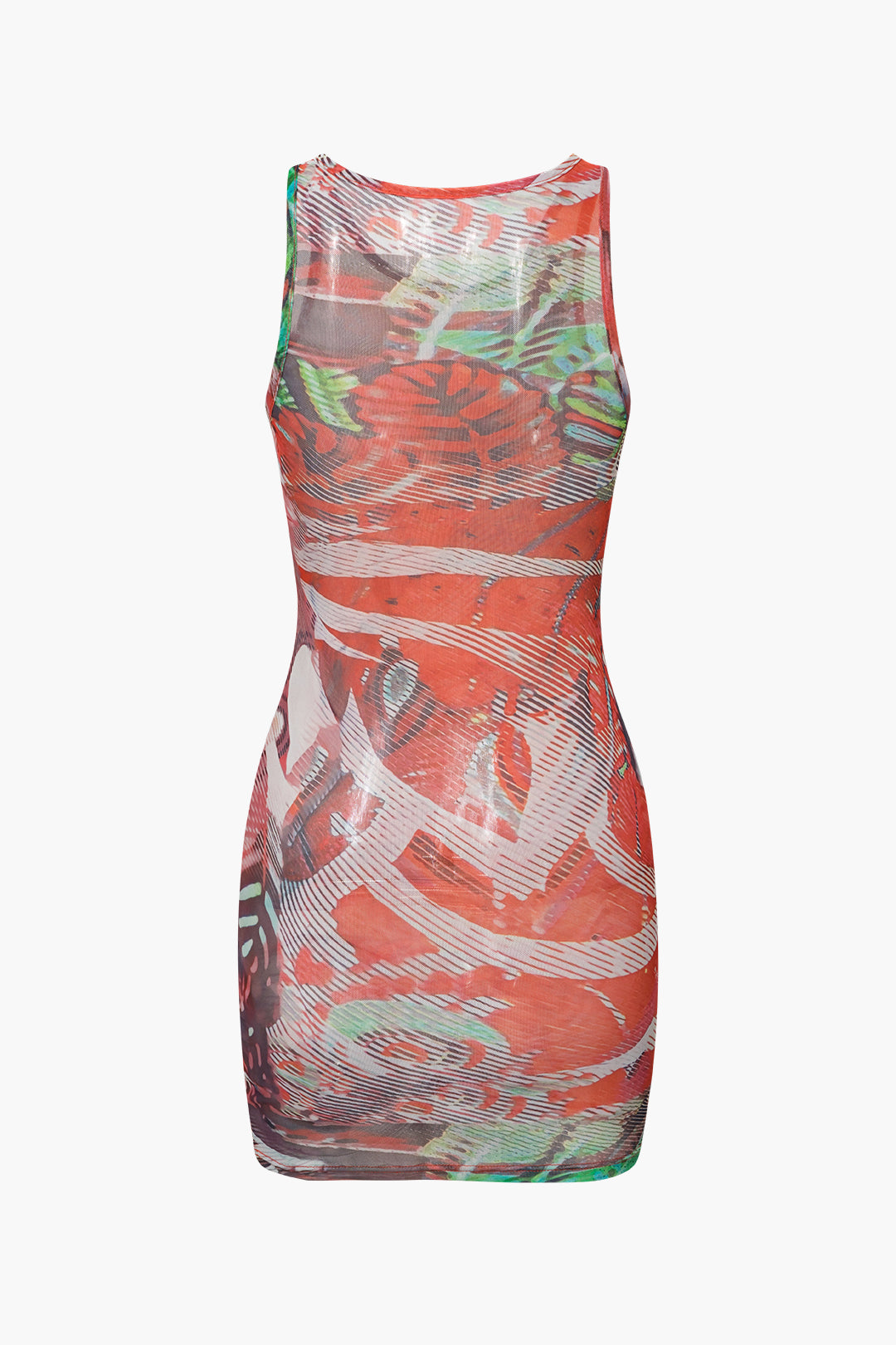 Abstract Print Mesh Tank Mini Dress