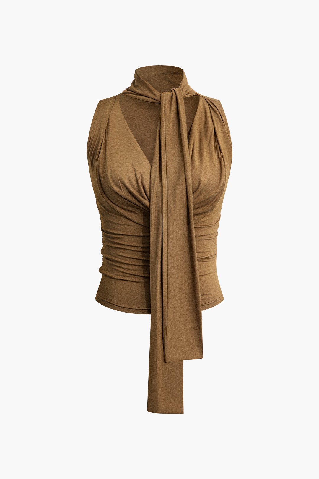 Ruched V-neck Knot Detail Tank Top