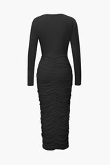 Ruched Cut Out Long Sleeve Maxi Dress