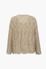 V-neck Open Knit Long Sleeve Top